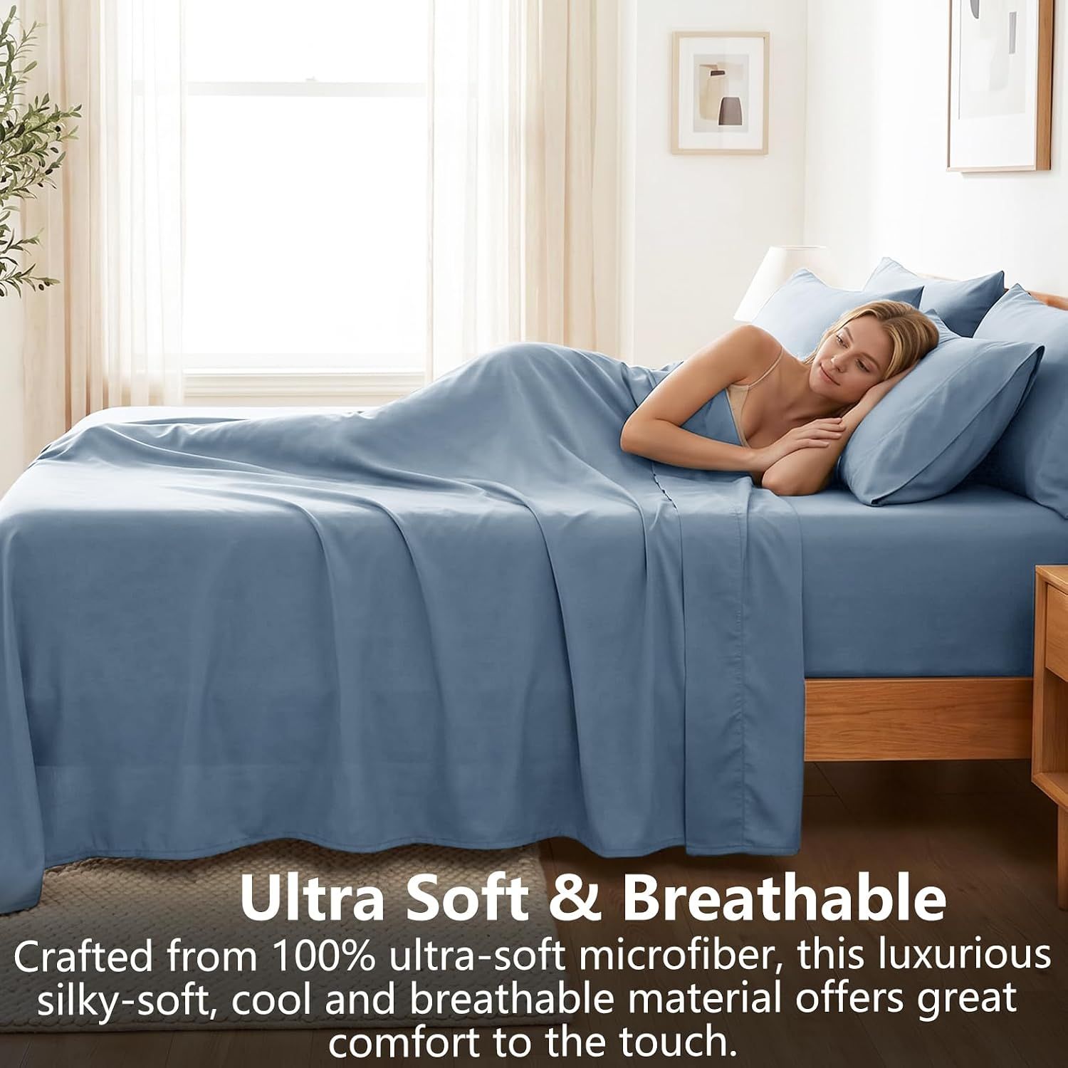 Hotel Soft Bed Sheet Set- Bedding Sheets & Pillowcases -Breathable Bedding - Wrinkle, Fade, Stain Resistant-Deep Pocket Flat Fitted Bed Sheet Set(Ocean,King — image 3