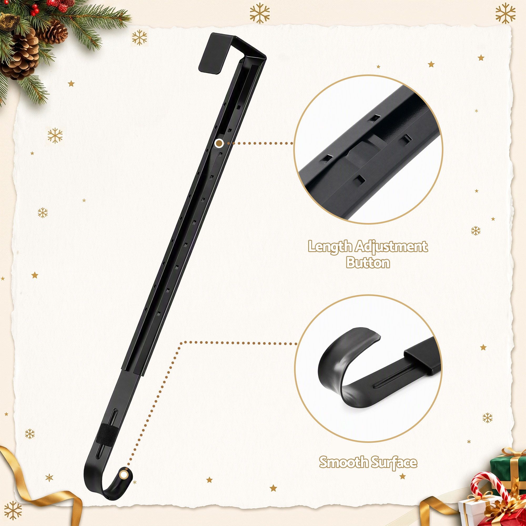 Jingle Jollys Christmas Wreath Hanger Metal Door Hook Height Adjustable โ image 5