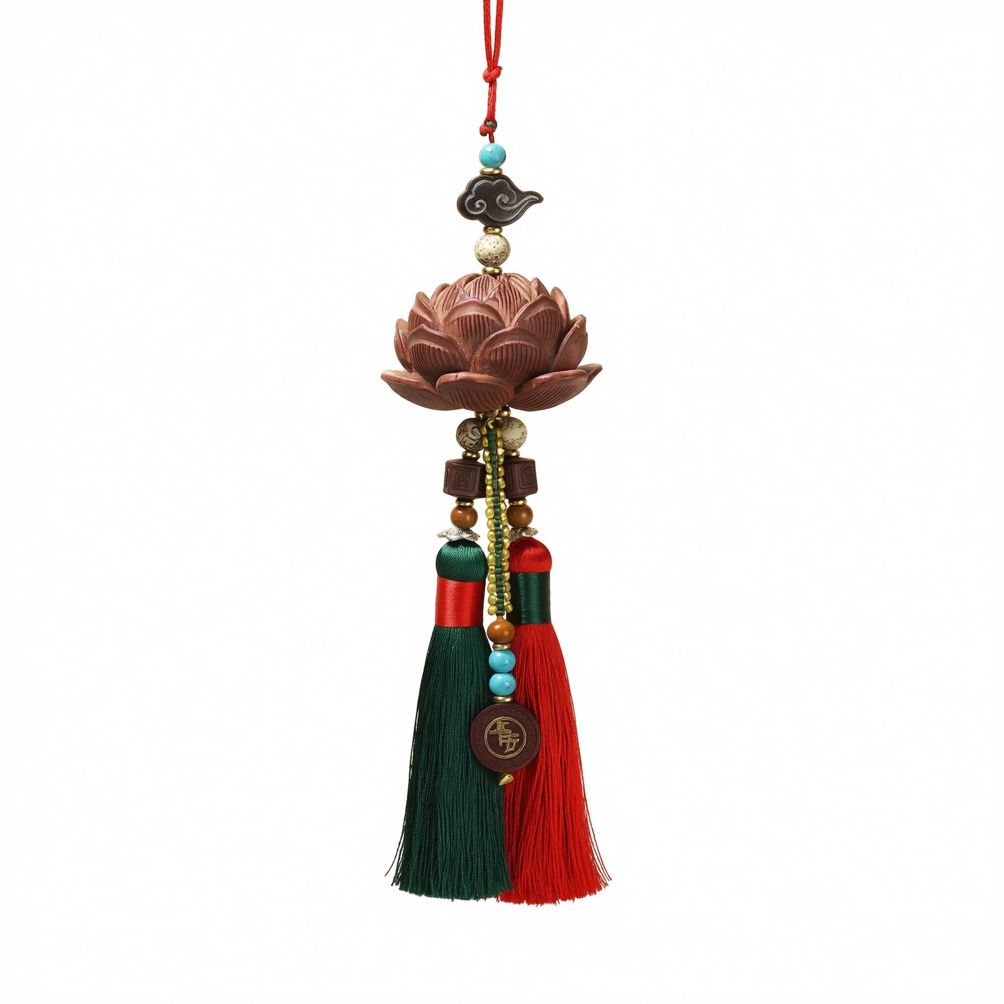 Tang Diao Car Ornament Wood Lotus Pendant [rosewood lotus] single tassel Car hanger [packed in ordinary carton] — image 4