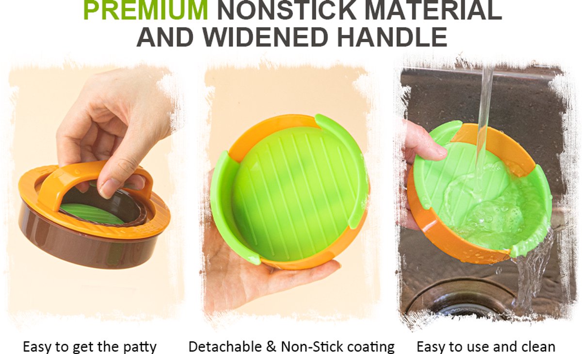 3-in-1 Hamburger and Hamburger Press - Hamburger Mold - Non-stick, durable patty maker for stuffed burgers and sliders - Easy to clean - Orange — image 3