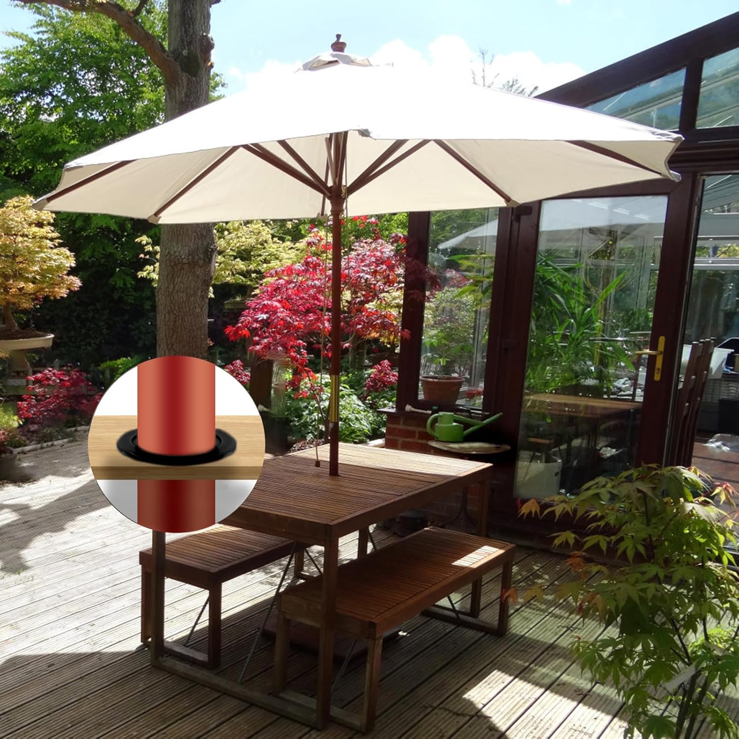 Biaungdo 2 Sets 3 Inch Outdoor Patio Table Umbrella Hole Ring and Cap Set, Standard Size Garden Beach Tablet Thicker Hole Ring Plug and Cap Set(Black โ image 5