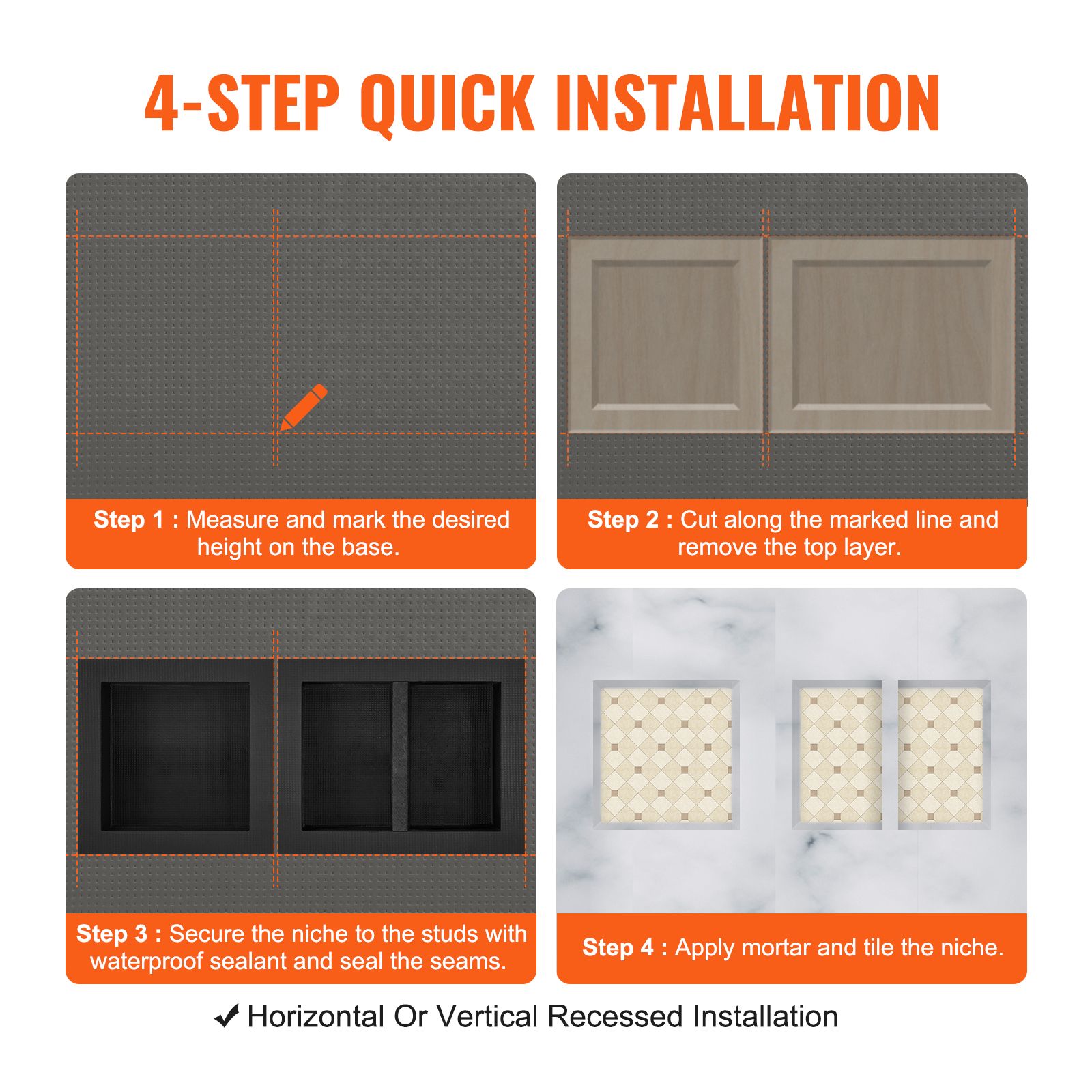 Shower Niche Ready for Tile 40.64x40.64cm & 40.64x50.8cm, Triple Shelf, Square Corners Wall-inserted Niche Recessed, Sealed Protection Modern Soap Storage — image 5