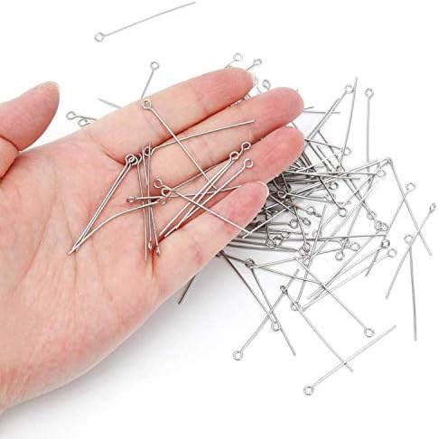 300pcs 4cm 304 Stainless Steel Open Eye Pins Head Pins for Jewelry Making, (Silver) Silver โ image 4