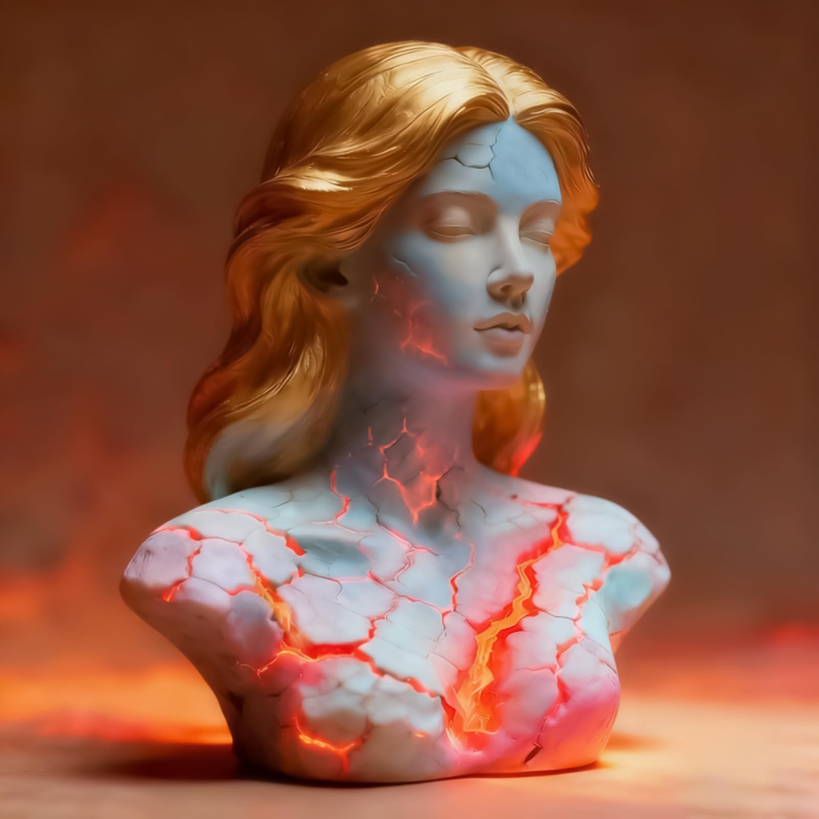 Blazing Maiden Figurine LED Lamp โ Artistic Resin Sculpture with Crackled Light Effect, Elegant Decorative Night Light(Black) โ image 4