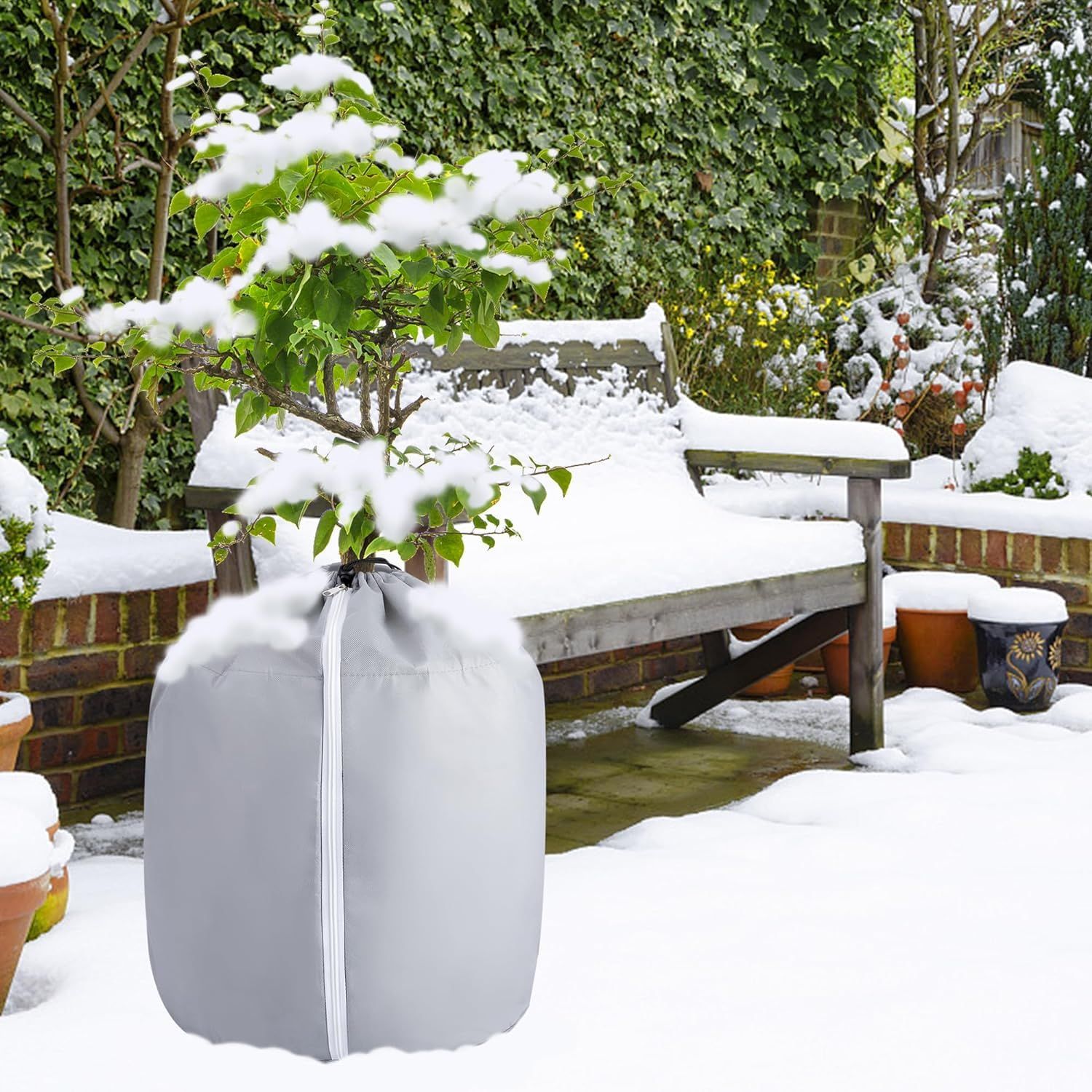 2Pcs Plant Winter Protection Pot - 45*50cm Flower Pot Protection Bag - Anti-Frost Winter Pot Plant Cover with Drawstring and Zipper for Winter Outdoor Fruit โ image 4