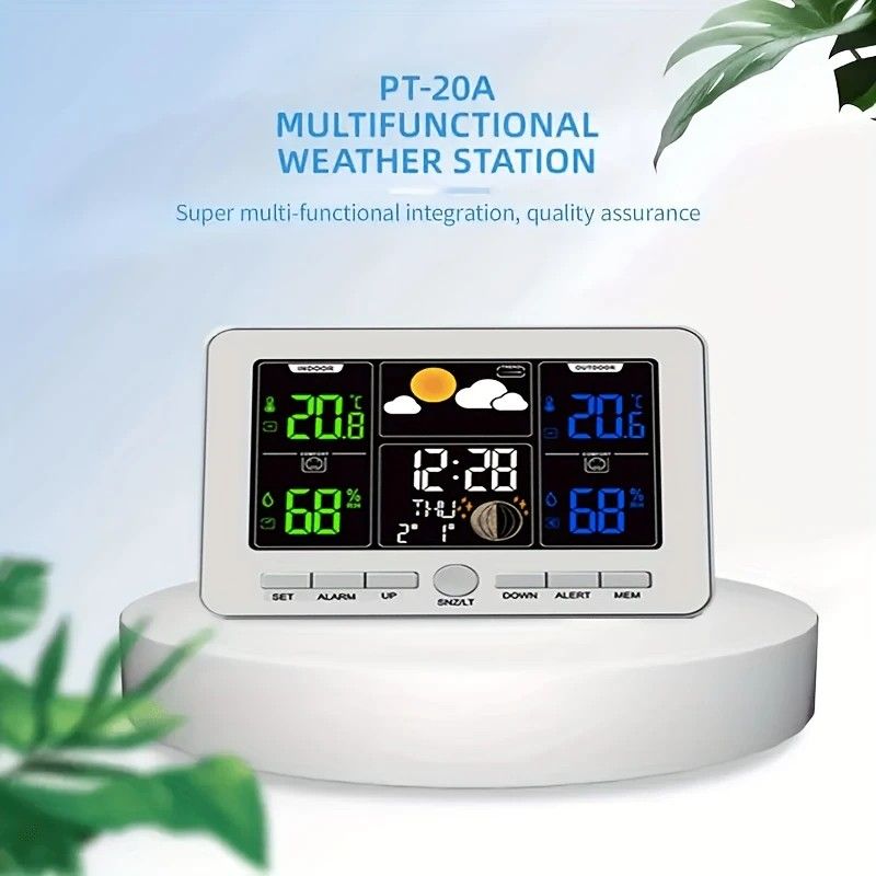 Indoor Outdoor Weather Station Color LCD Atomic Clock Barometer Forecast Dual Alarm Snooze Calendar Time Date Moon Phase Adjustable Backlight.BLACK — image 3
