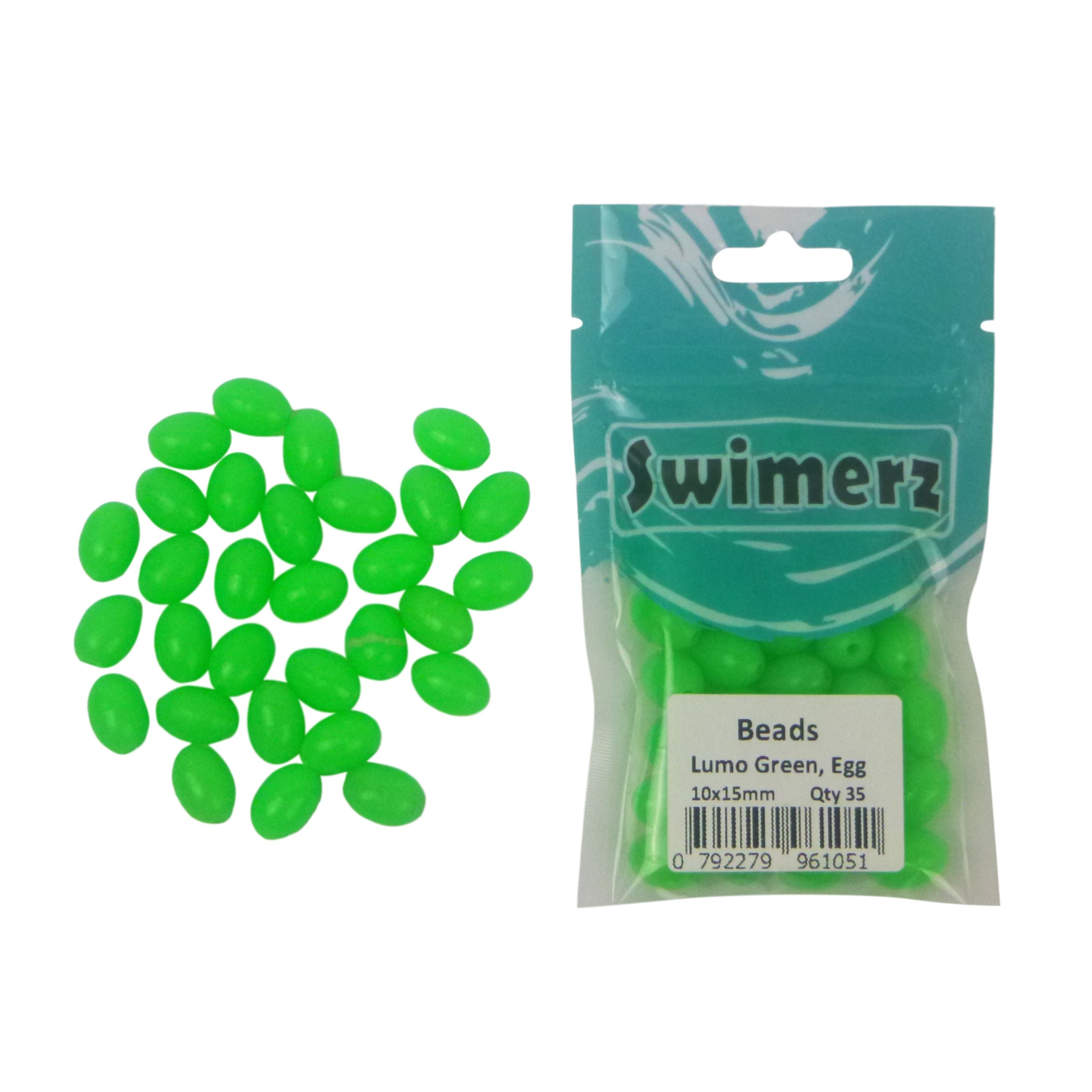 Swimerz Beads, 6.4mmWx8.3mmL, Lumo Green Egg, 50 pack — image 2