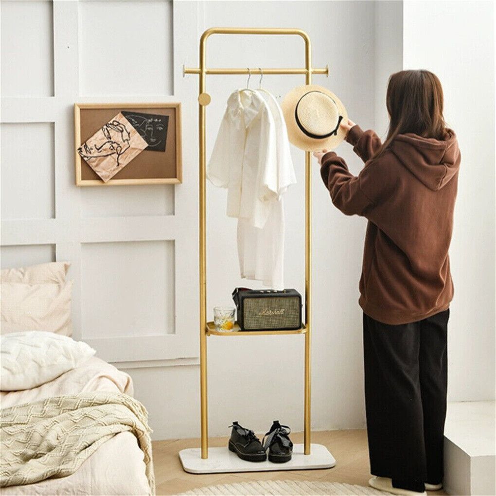 Durable Metal Corner Clothes Rack Strong Stone Base Entryway Garment Stand W Rod โ image 3
