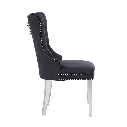 Victoria 2X Dining Chair Black Velvet & STAINLESS STEEL Legs — image 3