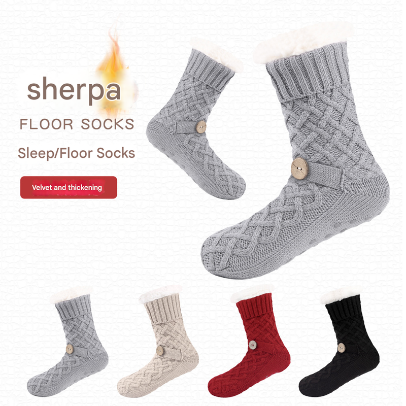 Khaki Women's Cozy Cable Knit Slipper Socks - Plush Fleece Lined Thermal Socks with Non-Slip Grips — image 2