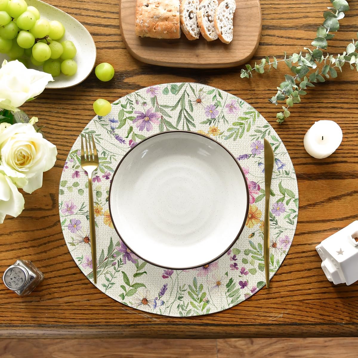 Floral Butterfly Summer Round Placemats Set of 4, 14 Inch Seasonal Spring Placemats for Party Kitchen Dining Summer Decoration — image 2