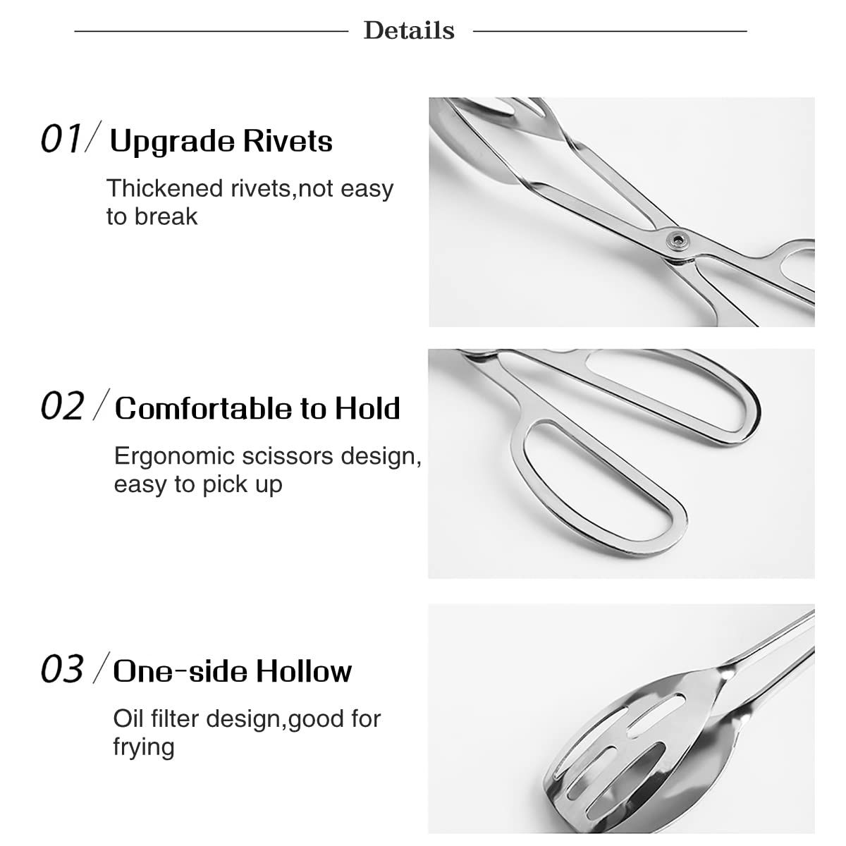 2 Pieces Buffet Salad Tongs for Kitchen Serving and Cooking, Stainless Steel Food Scissor Tongs, Catering Utensil (Silver) — image 3