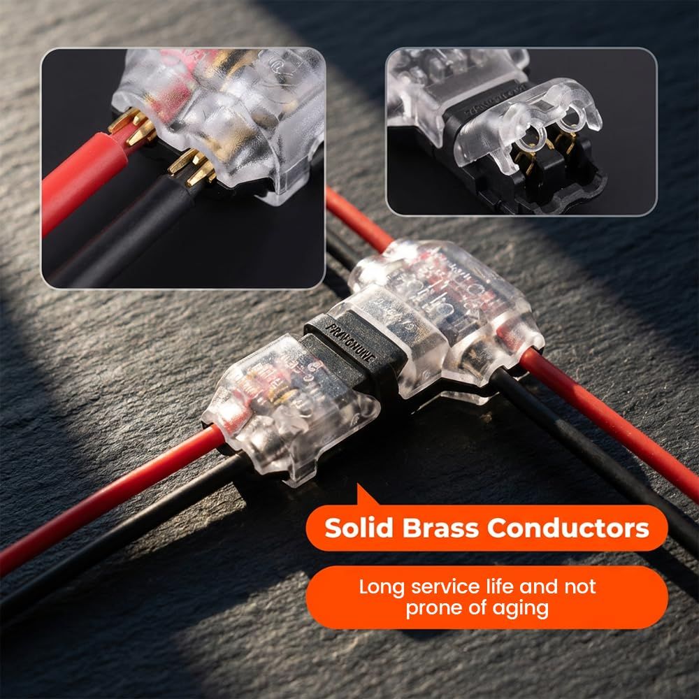 Wire Plug in Connector with Locking Buckle, 2026 New Low Voltage Wire Connectors Quick Solderless T Tap Connector No Wire Stripping 3 Way 2-Pin for 18-22 AWG — image 6