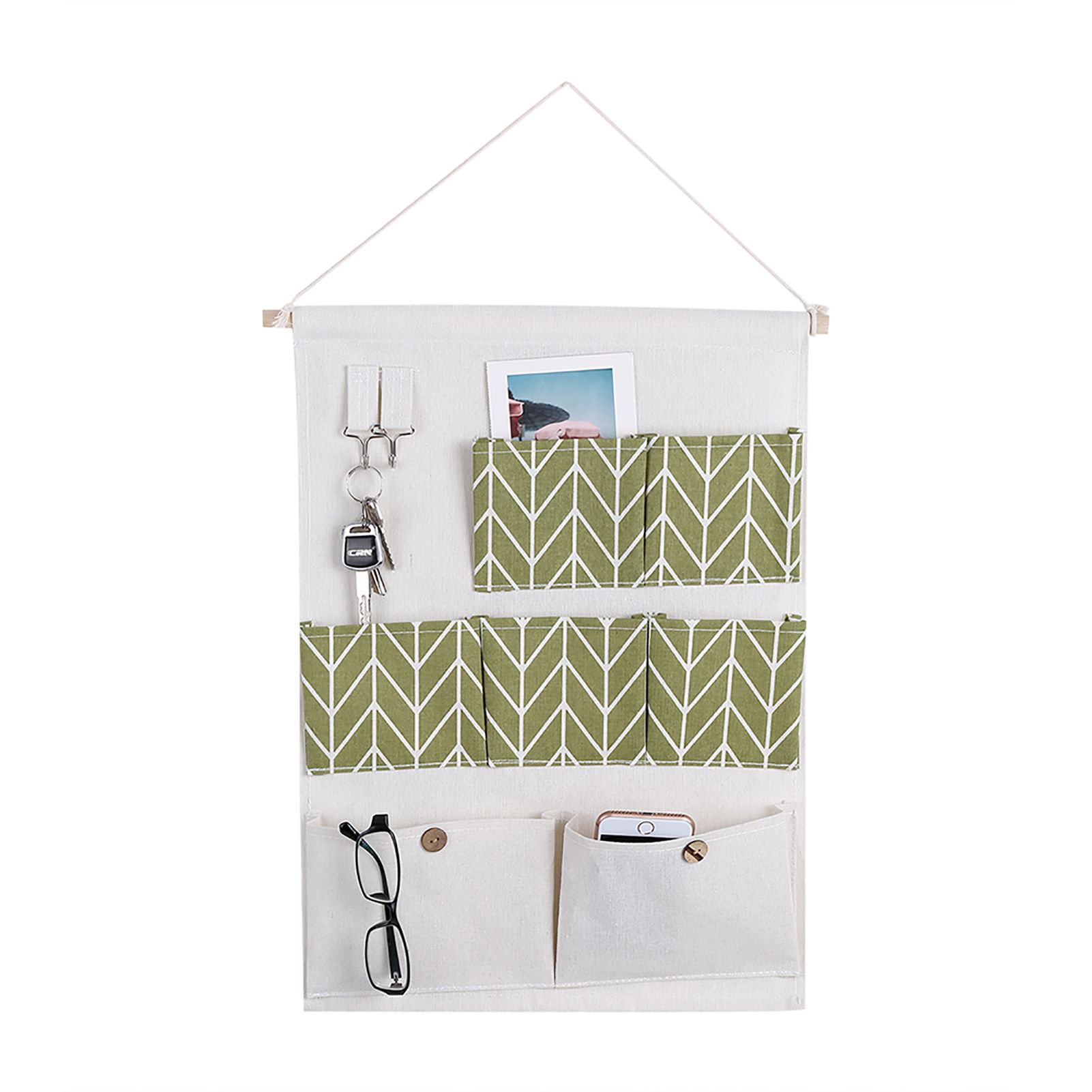 7 Pockets Cotton Linen Wall Hanging Storage Bags Door Pouch Bedroom Home Organizer Green — image 6