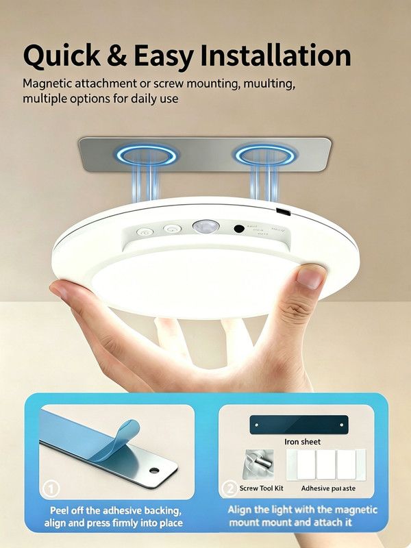 Wireless Rechargeable Motion Sensor LED Ceiling Light, 8000mAh Dimmable 3 Color Temp, Magnetic Drill-Free Mount Remote Lamp for Hall Kitchen Closet Garage — image 6
