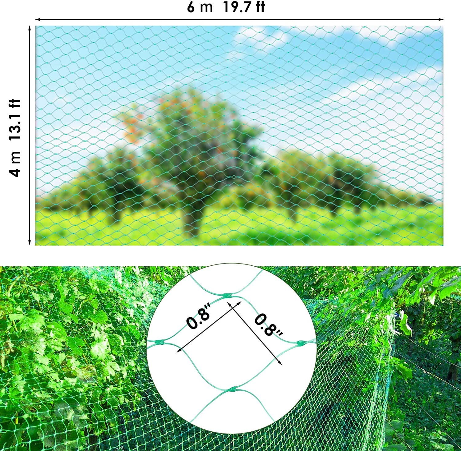 Bird Netting Garden Netting Pest Barrier,Cicada Netting for Garden Against Birds, Deer,Squirrels(13 x 19.8ft Green) — image 2
