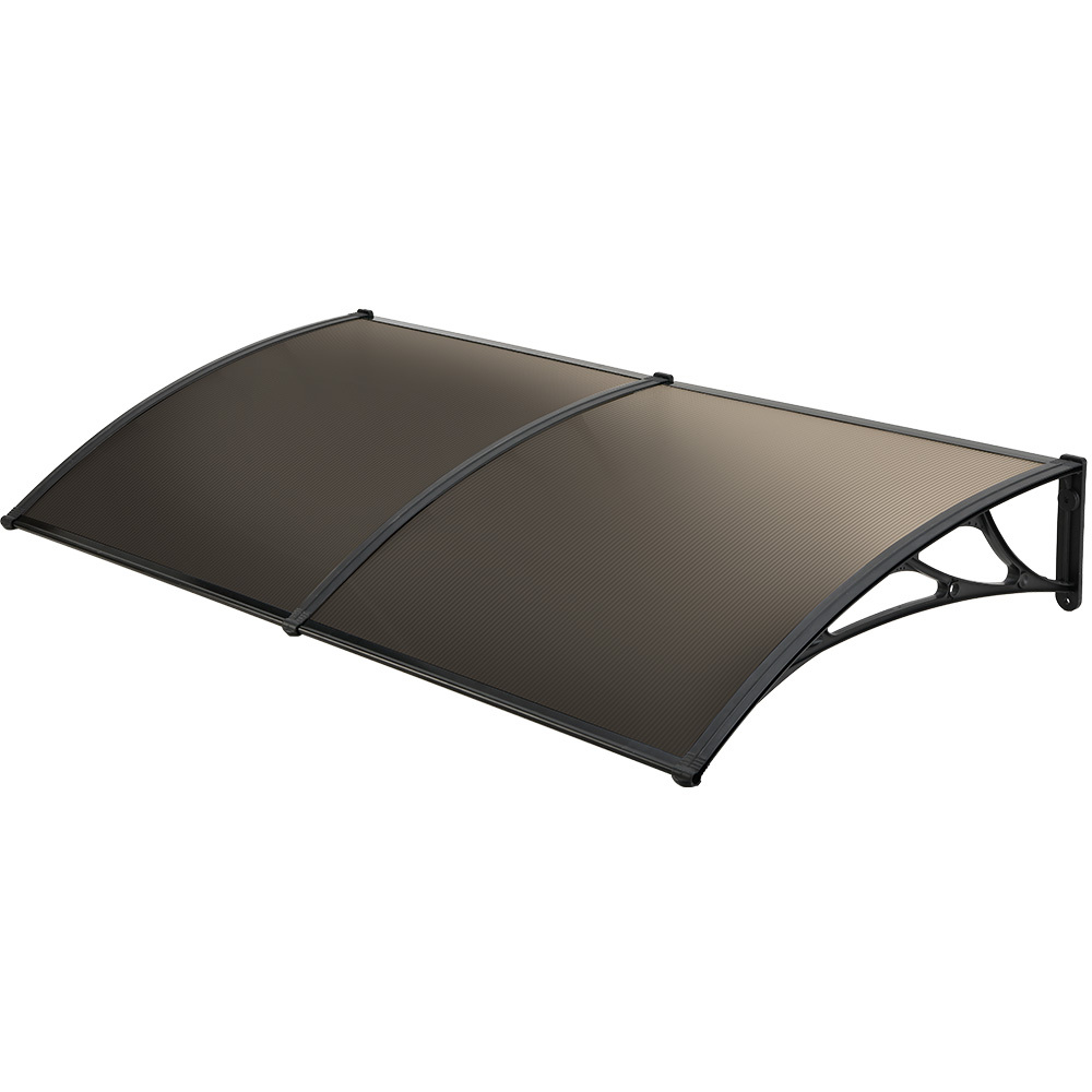 SHADE SHIELD 2 × 1m Aluminium Exterior Awning, Black DIY External UV Rain Protection Grey Tinted Polycarbonate Canopy Cover