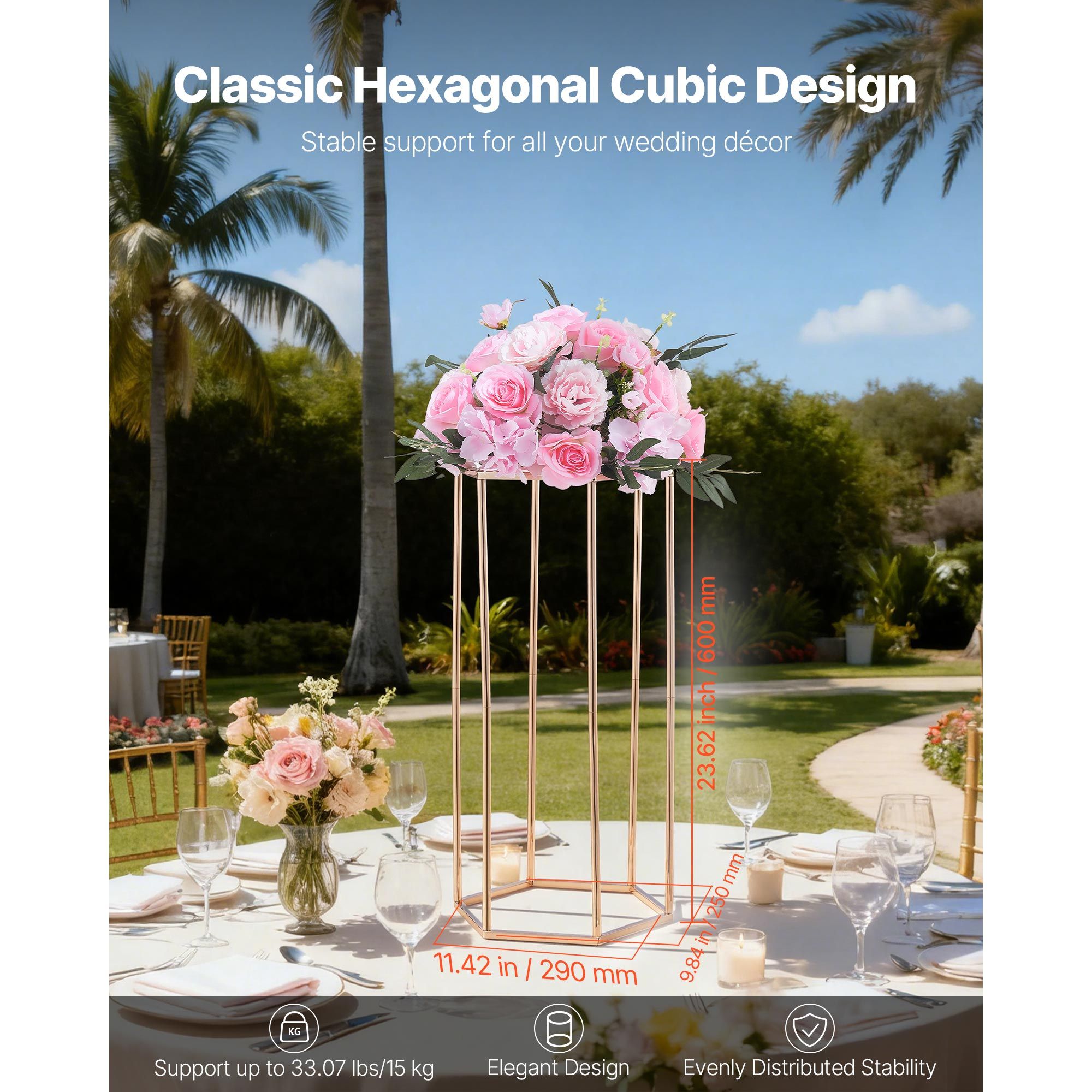 Wedding Flower Stand, 10PCS 60cm Column Flower Stand, Floral Stands with Acrylic Laminate, Hexagonal Cubic Floral Display Rack for Wedding, Party, Birthday — image 2