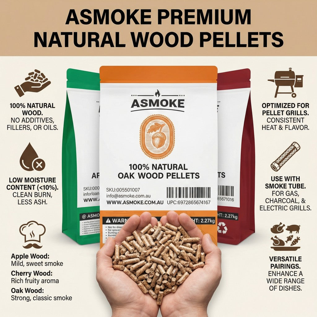 ASMOKE 3-Piece Premium Wood Pellet Variety Pack - Oak, Cherry & Apple (3 x 2.27kg Bags) — image 3