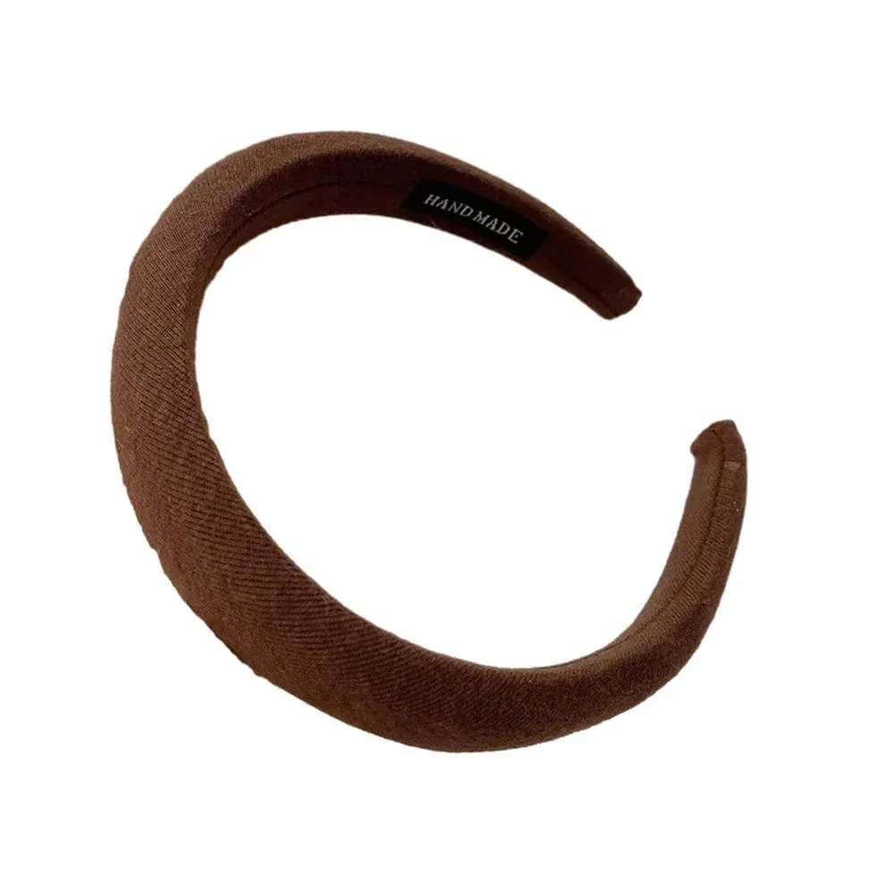 Ladies Headband Padded Hairband Wide Sponge Hair Hoop Solid Colour Accessories - Dark Coffee