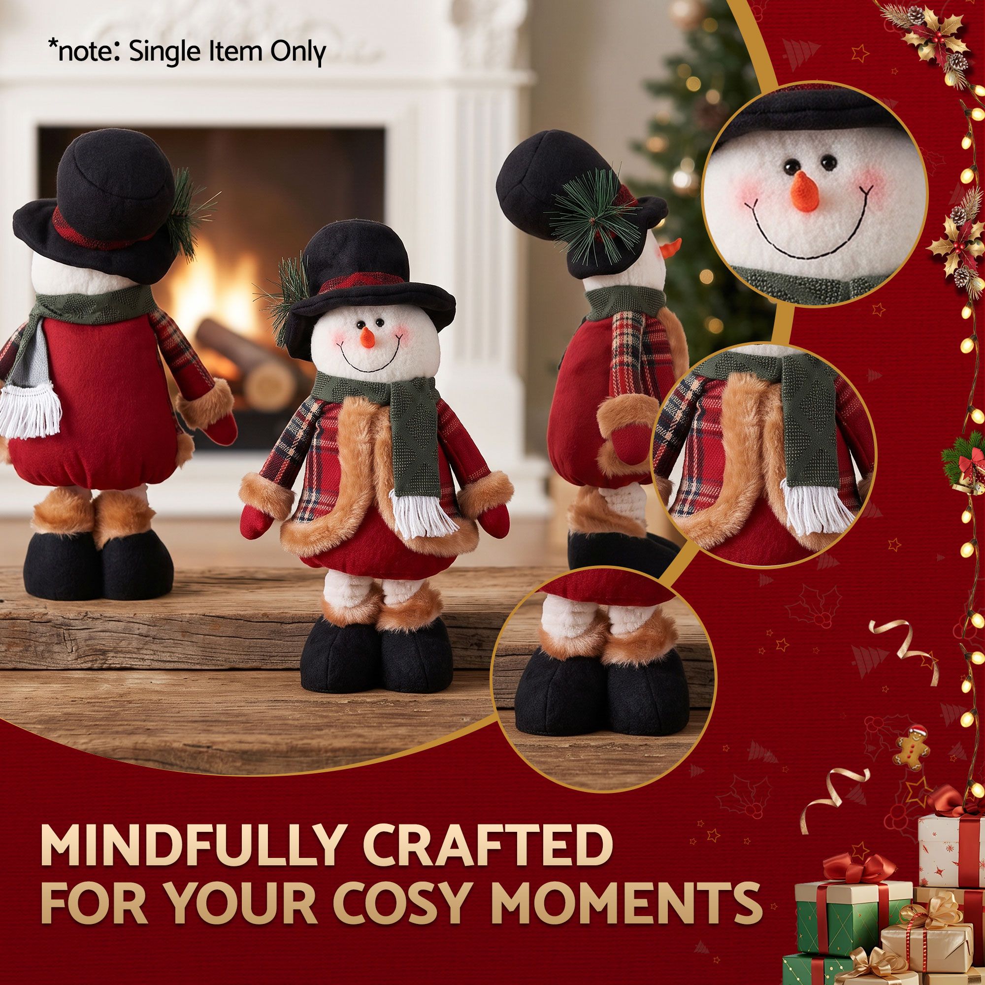 Jingle Jollys Christmas Snowman Ornament 40-56cm Telescopic Tabletop Decoration Doll, Adjustable Length For Tabletop, Window, Mantel, Indoor Holiday Decor — image 5