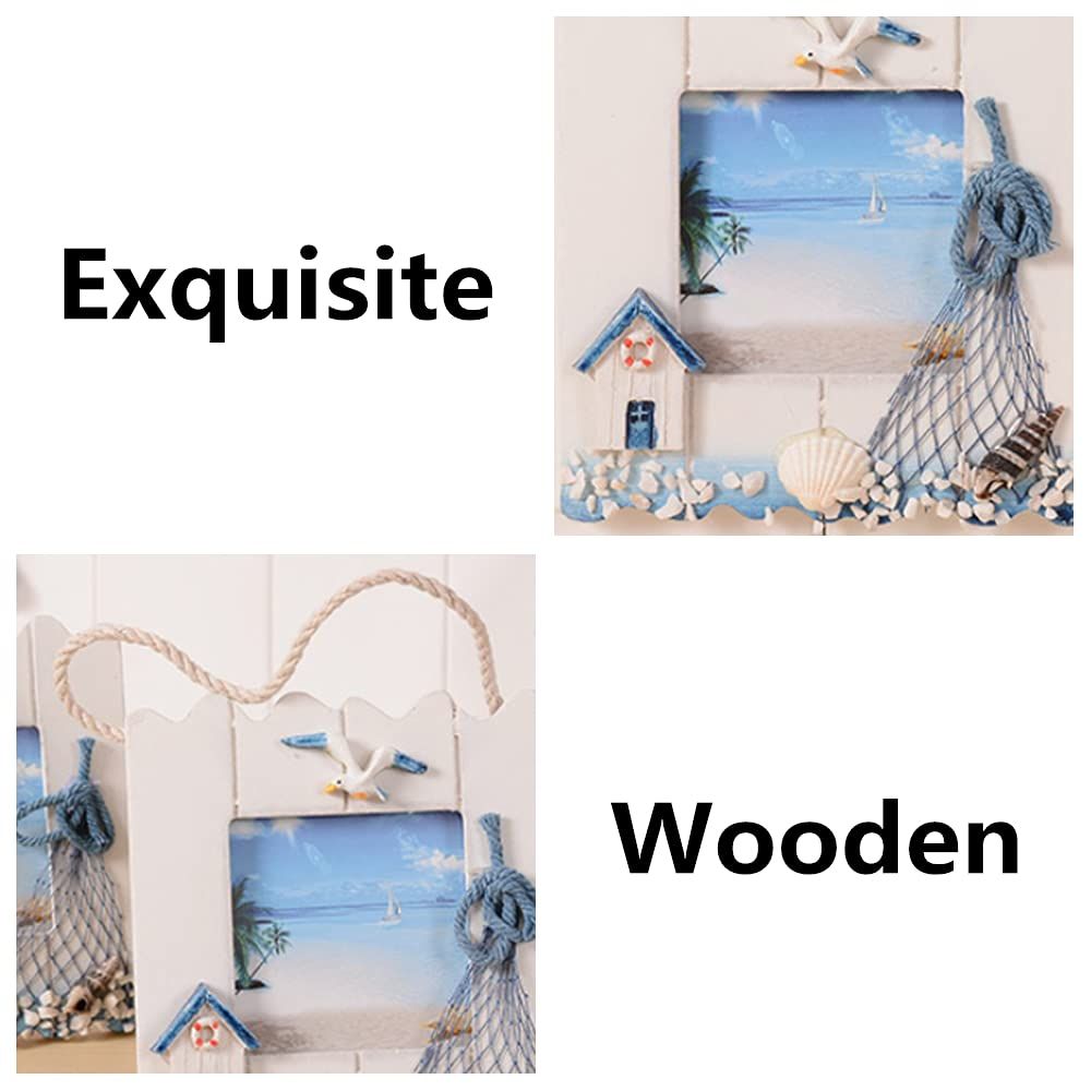 2 Pcs Wooden Beach Picture Frame Seaside Vacational Frames Nautical Photo Frame Standing and Wall Picture Frames Ocean — image 4