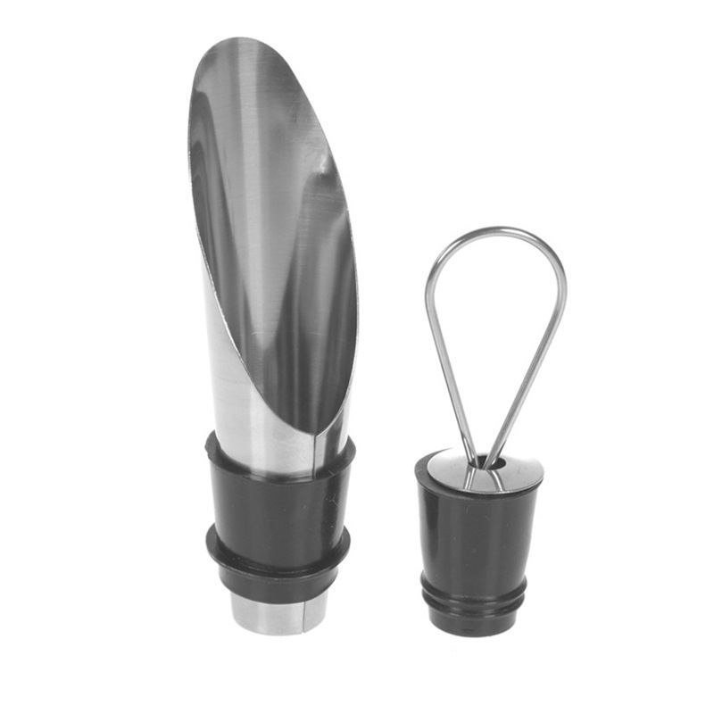 Stainless Steel Vacuum Pump Wine Bottle Stopper Funnel Pourter Decanter Stainless Steel Wine Stopper Pourer Metal Wine Pouring