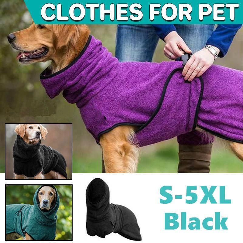 Dog Puppy Hoodies Jacket Solid Coat Pet Winter Soft Warm Clothes S-5XL Black - S — image 2
