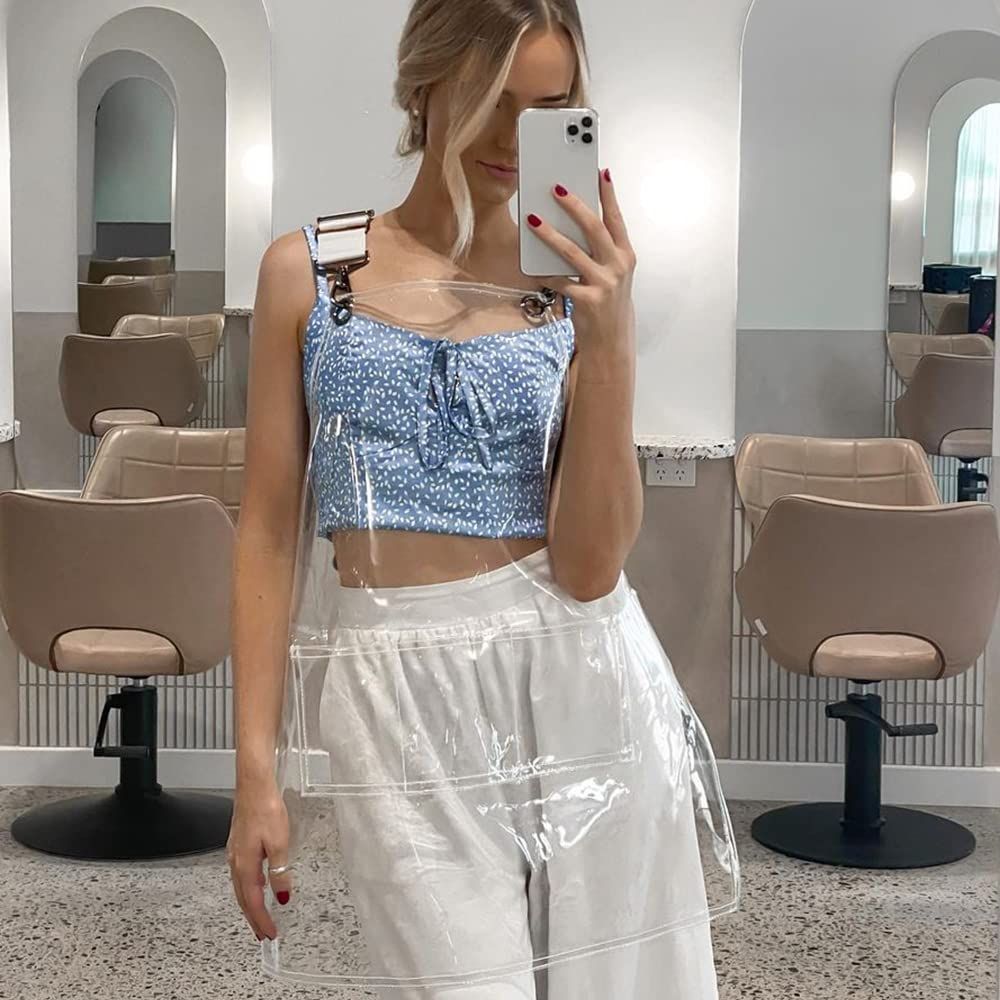 Hair Stylis Apron for Salon Barber Cross-back Hairdresser Waterproof Work Apron With 3 Pockets(White woven ribbon 30 silk short style) — image 4