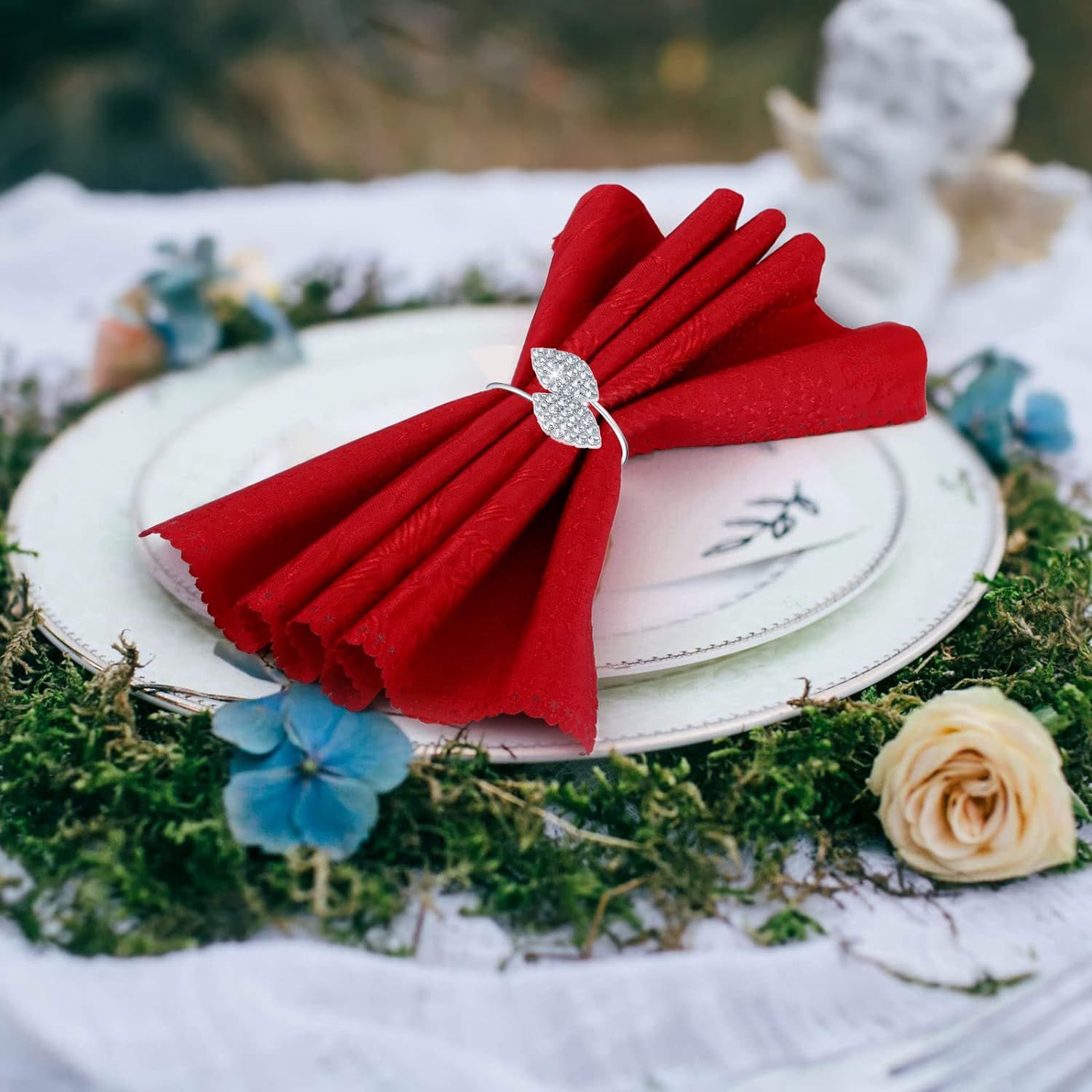 Rings Set Metal Leaves Napkin Holders Rhinestone Napkin Buckle for Wedding Party Celebrate Festival Dinner (Silver, 24 Piece) โ image 4
