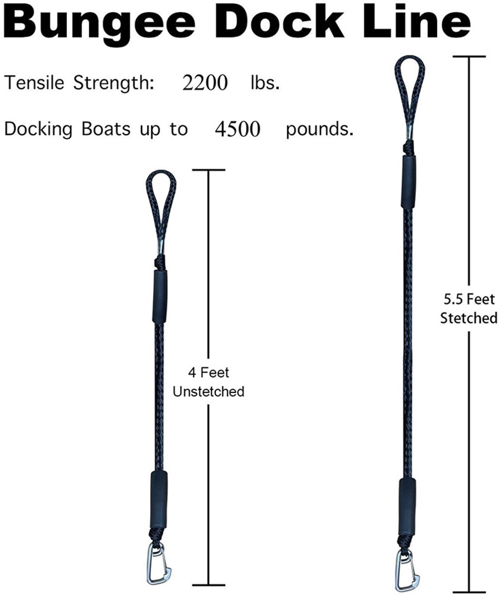 Mooring Rope Boat Equipment - 2 Pieces - Extendable 1.2 - 1.7M - Mooring Rope for Boats - Black - Mooring Rope - Boat Accessories for Boats Dock - Dock Line — image 5