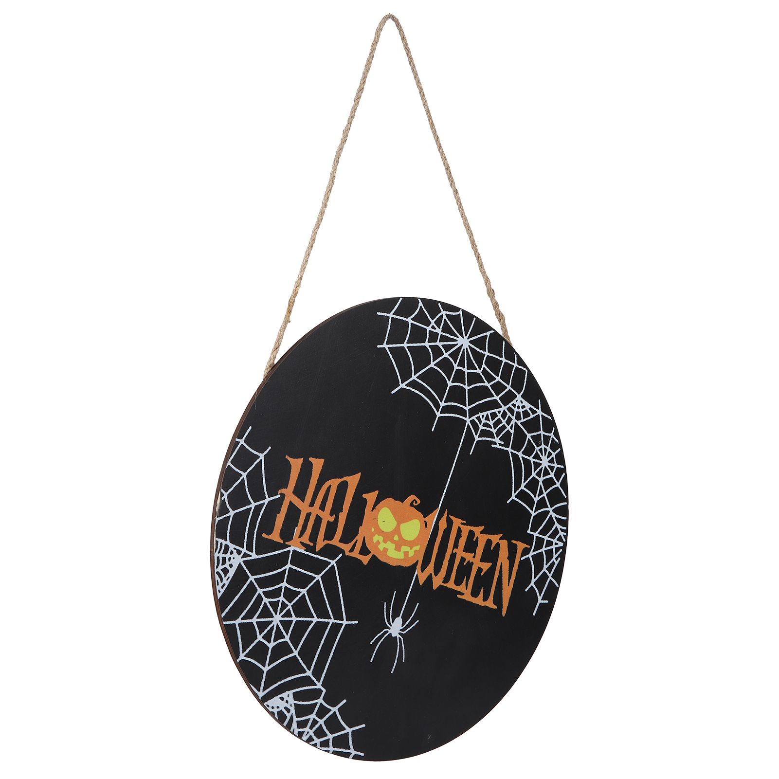 Spider Web Pattern Welcome Sign Wooden Hanging Door Hanger for Halloween Family Gathering BlackBowknot Not Included — image 3