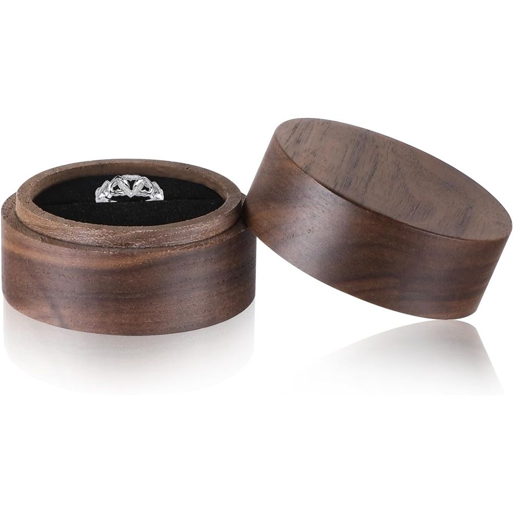 2pcs Wooden Ring Box, Men Women Mini Unique Rings Jewelry Storage Case for Proposal Wedding Engagement Ceremony Anniversary（Single slot solid wood cover）