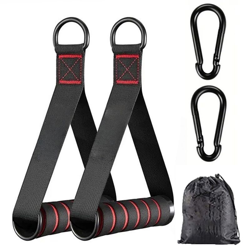 Resistance Band Handles, Foam Grip Workout Handles with Carabiners for Home Gym & Cable Training - Black Red