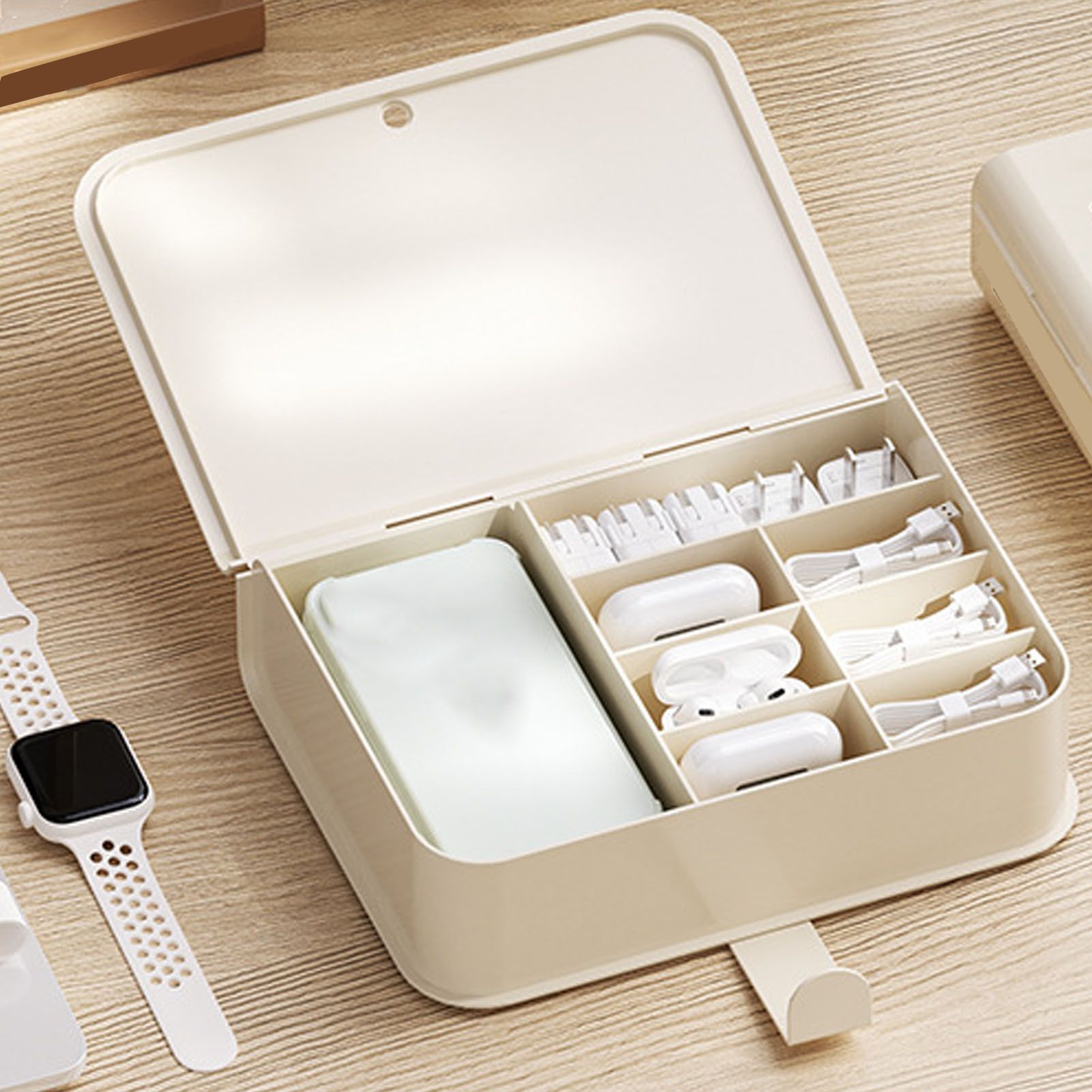 Desktop Storage Box Multi Compartments Plastic Simple Data Cable Organizer Box for Charger Earphones Phone Case Film โ image 5
