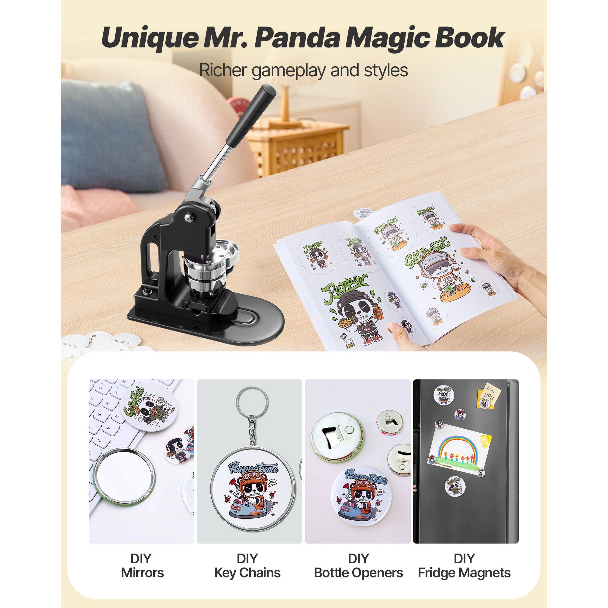 Button Maker Machine, 58 mm, Pin Maker Machine with 500pcs Button Parts, Circle Cutter, Hex Wrenches and Magic Book, Ergonomic Handle, for DIY Badges โ image 5