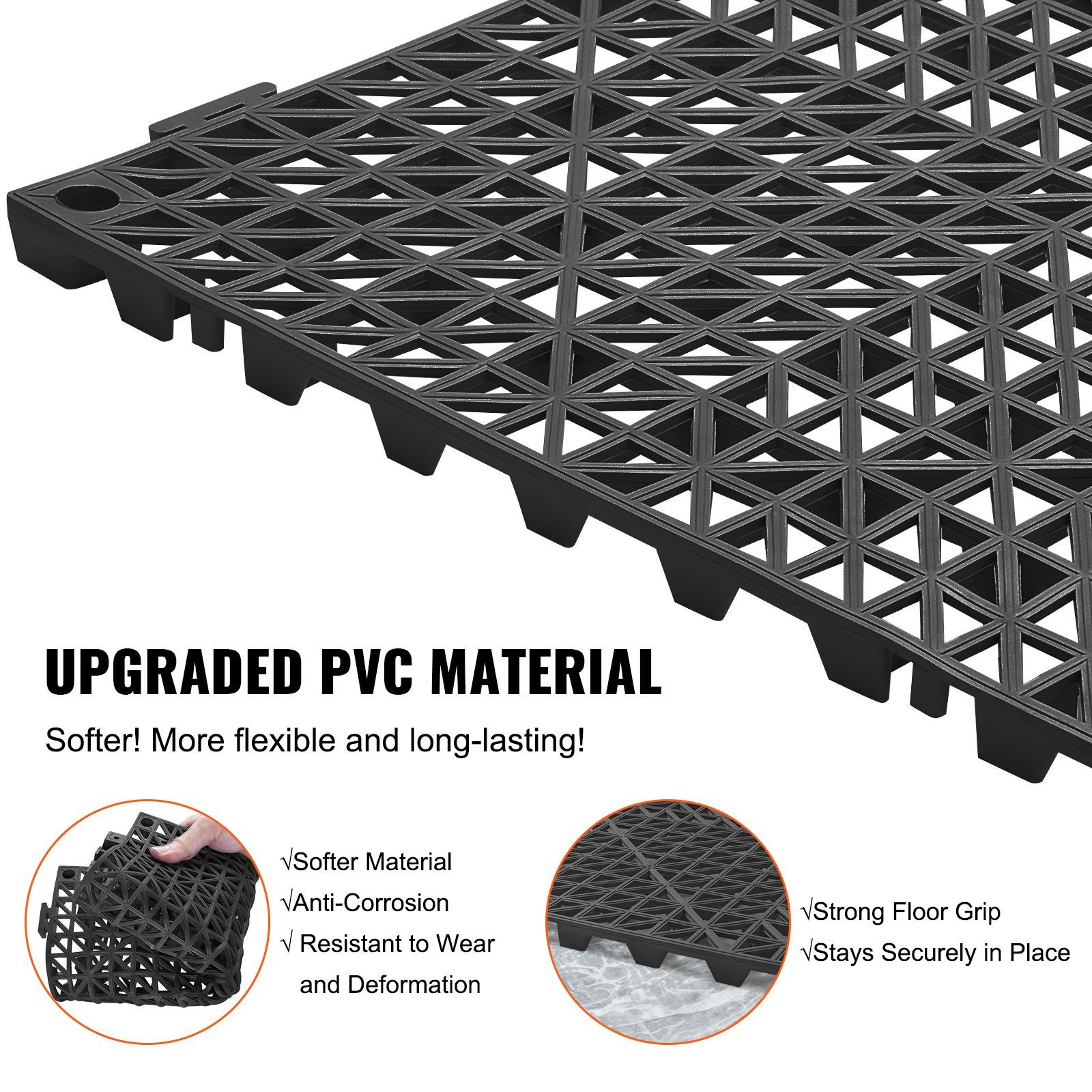 Modular Interlocking Cushion, 12 Pack 30 × 30 cm Splicing Drainage Mats, Bathroom, Kitchen, Pool, Wet Area, Black — image 2