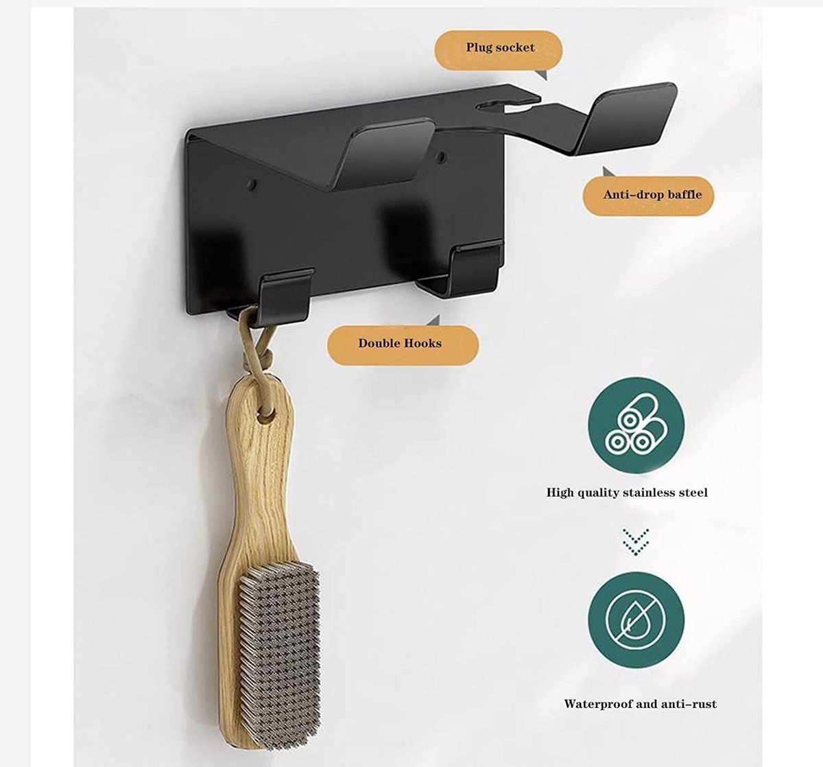 Hairdryer holder - Hairdryer wall bracket - Universal - wall bracket - 11.5*9.5*5.5cm - metal - wall bracket - Bathroom accessories - White โ image 6