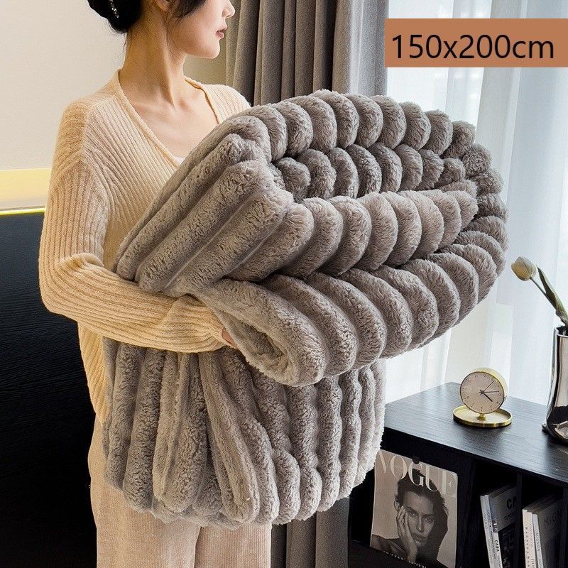 Fluffy Rabbit Fleece Standard Single Blanket Thick Milk Fleece Flannel Couch Nap Throw Medium Grey 150 × 200cm Suitable for Christmas Gifting