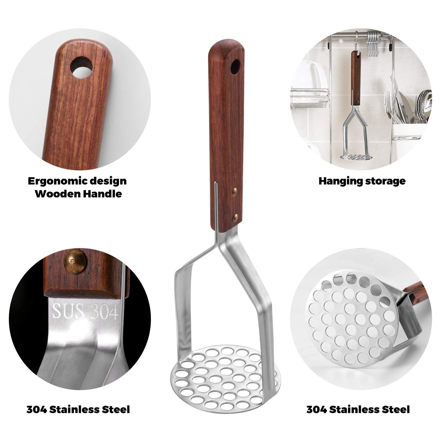 UPGRADED Potato Masher Stainless Steel Heavy Duty Strong Anti-slip Handle Not Easy to Bent Easy to use Sturdy Construction โ image 2
