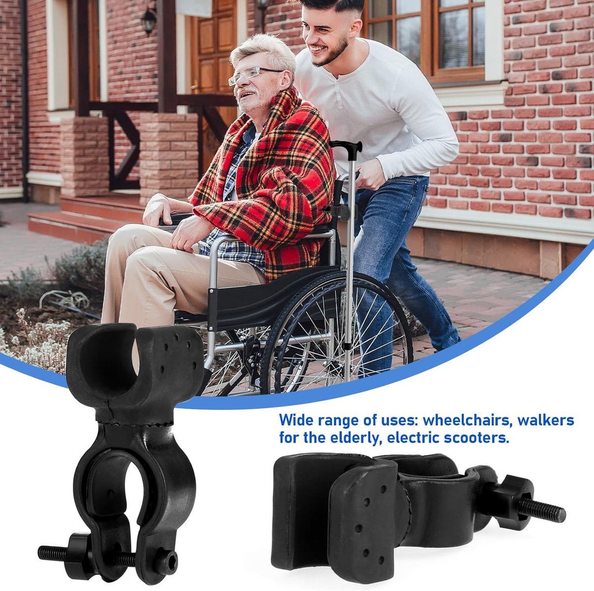 pieces - walking stick holder - wheelchair accessories - scooter accessories - crutch holder - versatile crutch holder - universal accessories for crutches — image 3