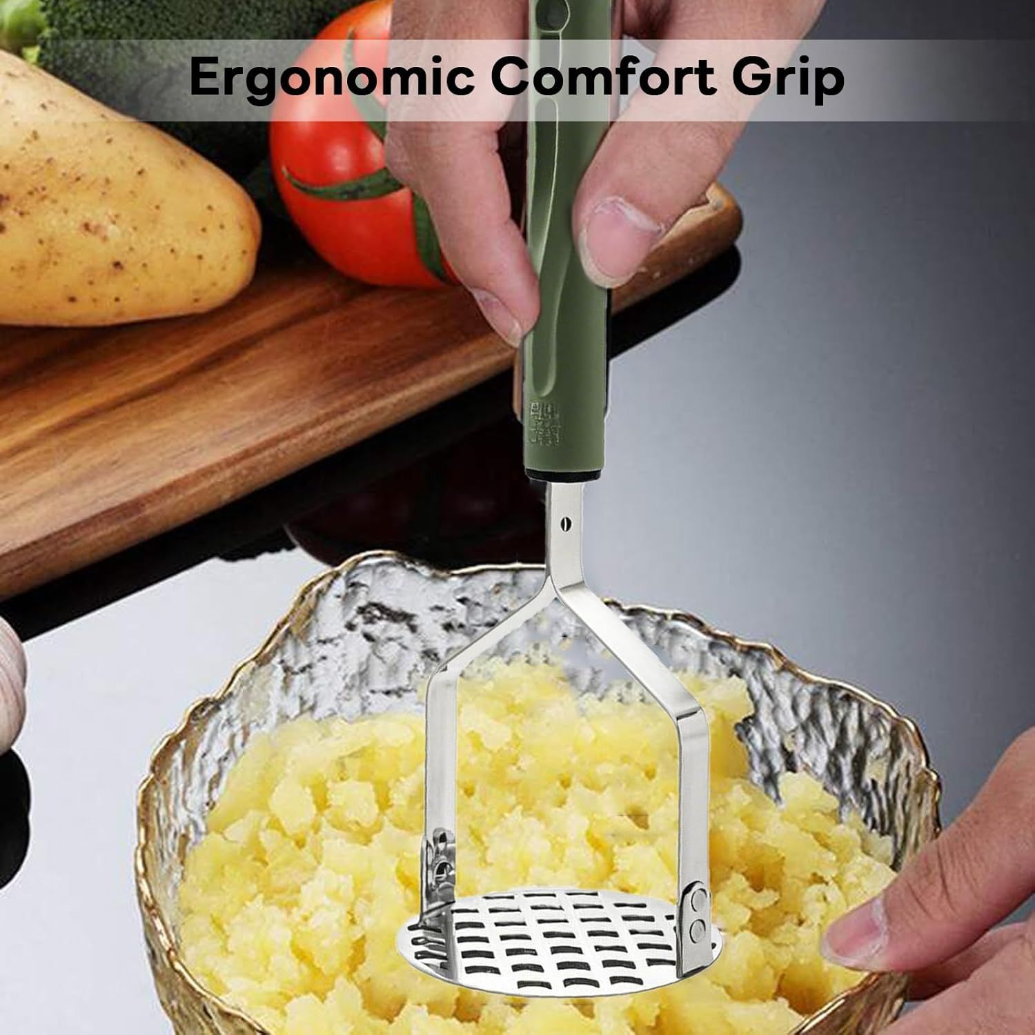 Stainless steel potato press - Heavy Duty Metal Masher for Mashed Potatoes, Avocado, Beans & Sweet Potato - Commercial & Home Kitchen Utensil (Dishwasher Safe) โ image 3