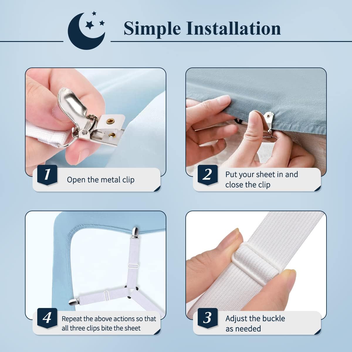 Adjustable Elastic Sheet Straps Fasteners White 4Pcs and 2Pcs — image 5