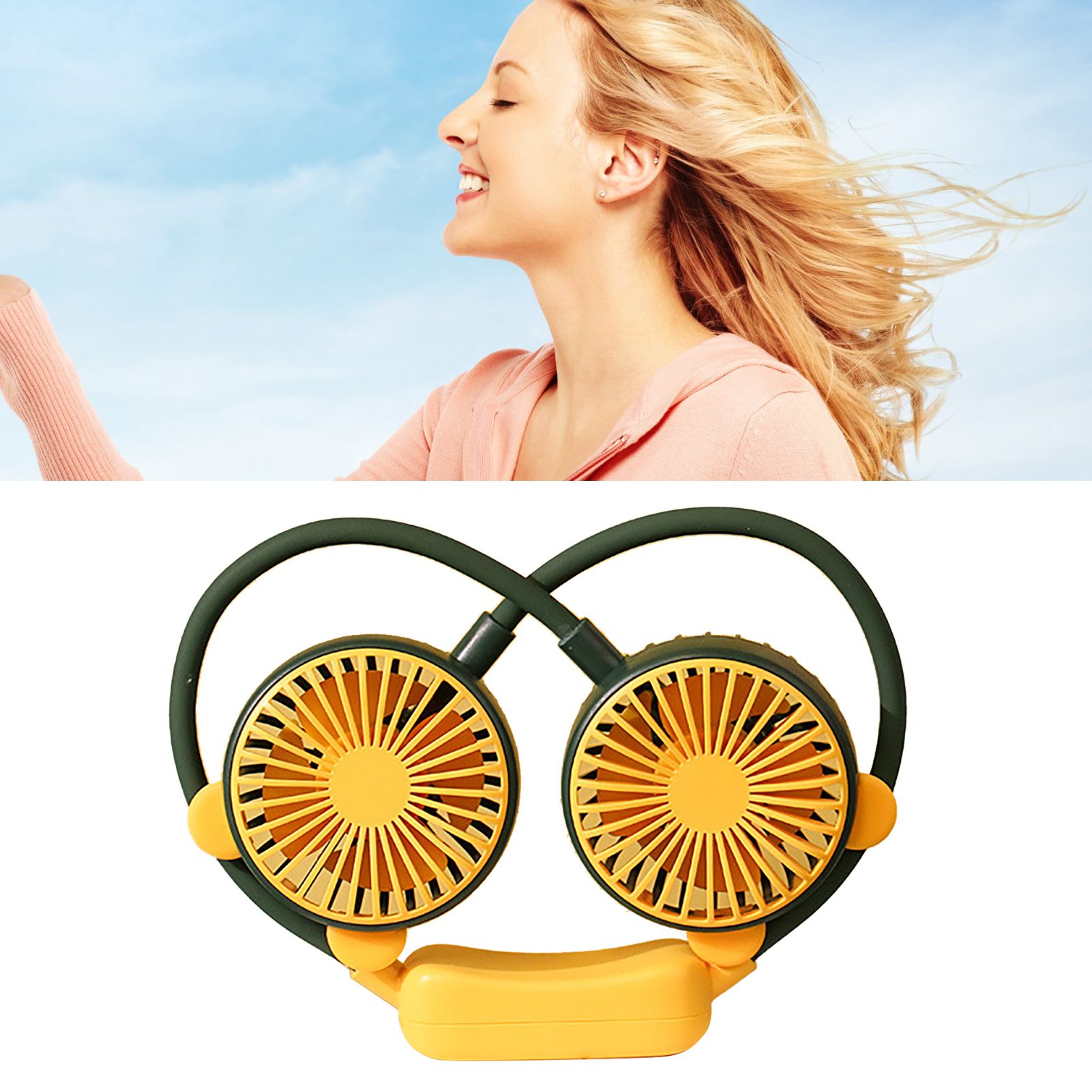 Portable Neck Fan Bendable Wearable USB Rechargeable Hand Free Mini Hanging Fan for Office Travel Green — image 5