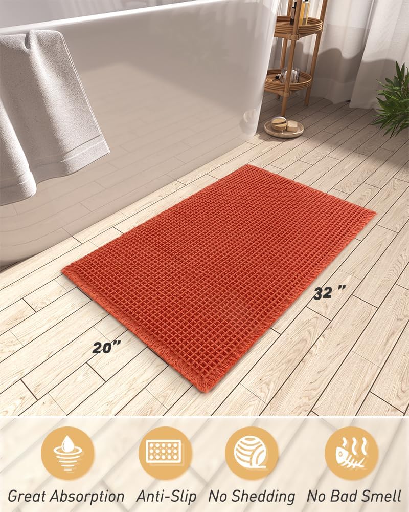 Upgraded Waffle Bath Mat, Super Absorbent Non Slip Mats for Bathroom Floor, Machine Washable Rugs with Tassels, Rubber Backed Mats, Ultra Soft, 20" x 32" — image 2