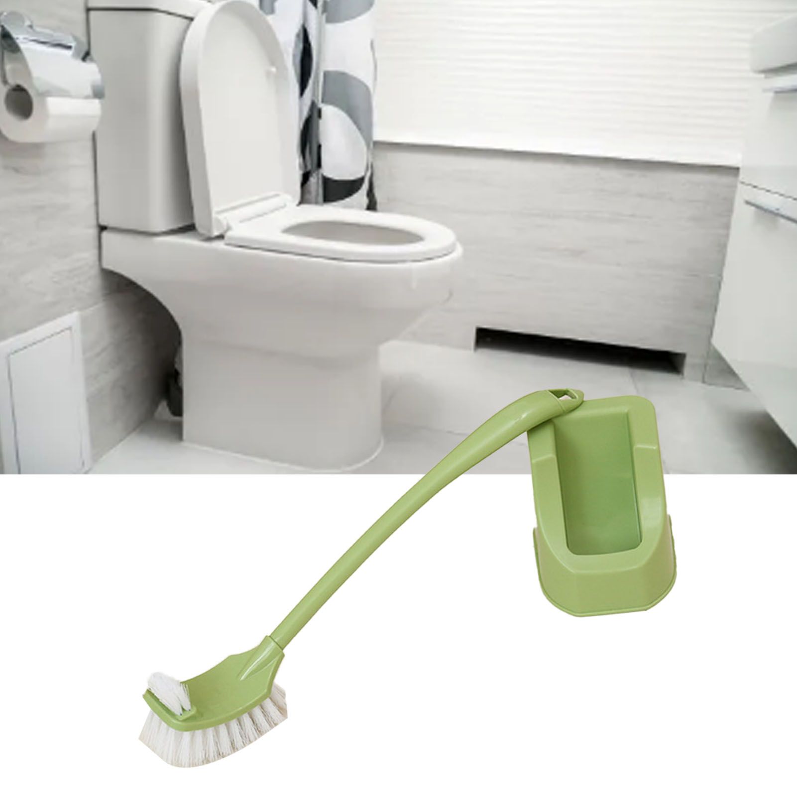 Toilet Brush Set Plastic Double Sided Brush Head Toilet Scrubber Holder Set for Home Hotel Bedroom Green โ image 5