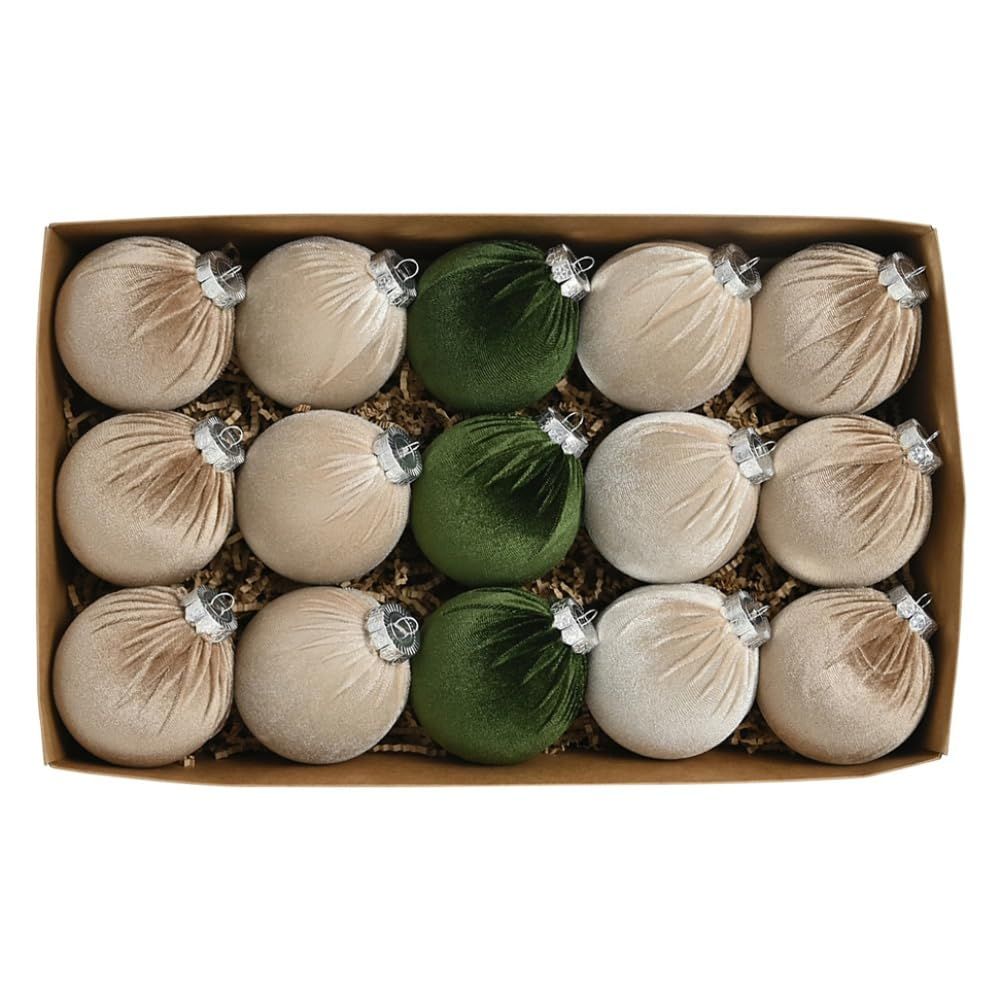 Velvet Christmas Ornaments Balls 15 Pcs 3.1 Inches / 8cm Large Christmas Baubles Shatterproof Xmas Ball for Christmas Tree