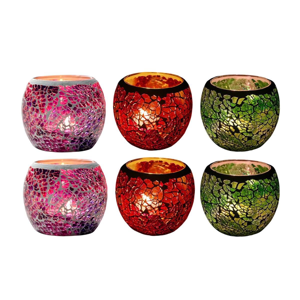2Pcs Fashion European Glass Mosaic Candle Cups Decorative Tabletop Home Decor - Green — image 3