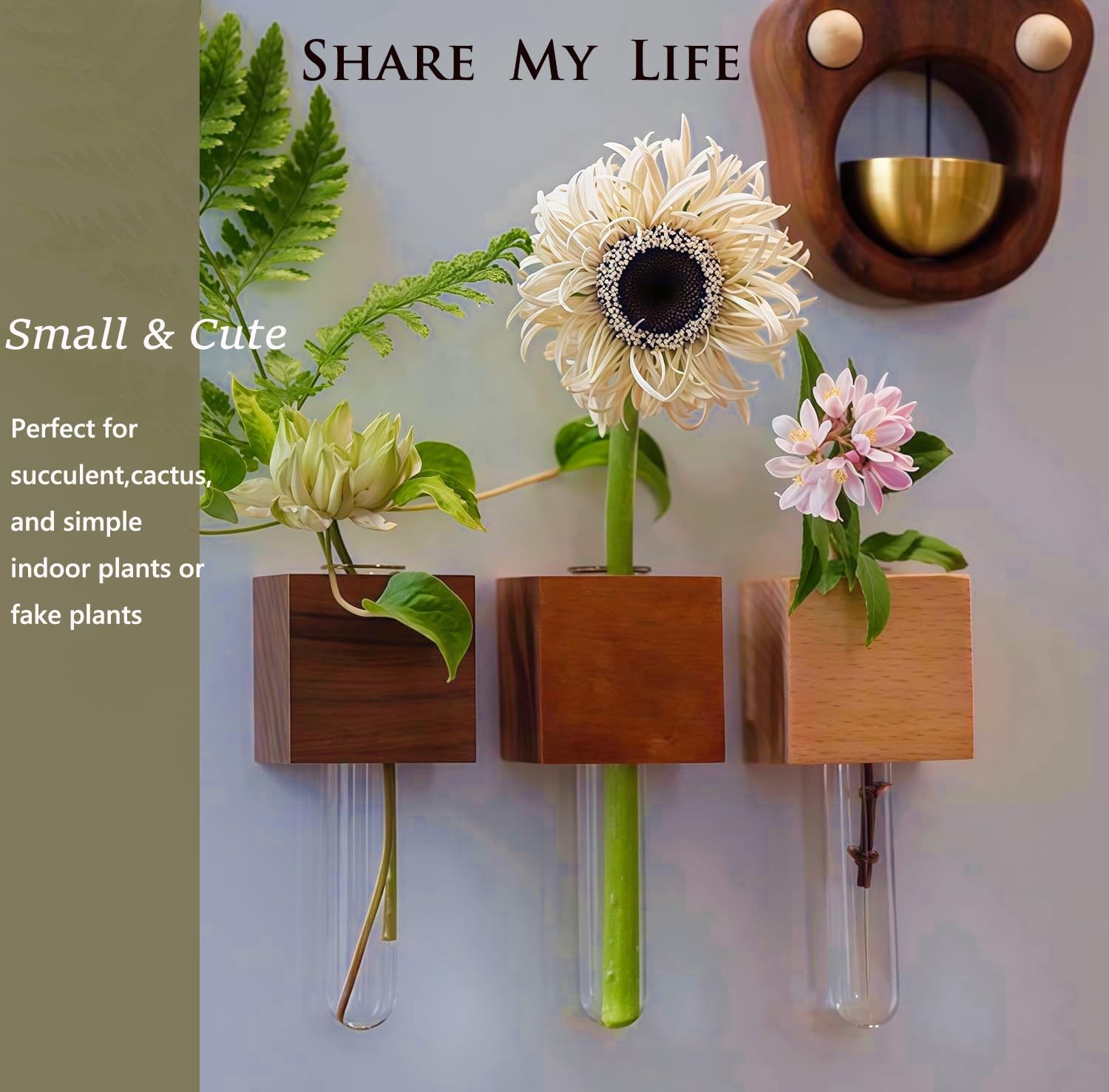 Magnetic Fridge Vases Set of 2 Wooden Decor for Stems & Dried Flowers — image 3