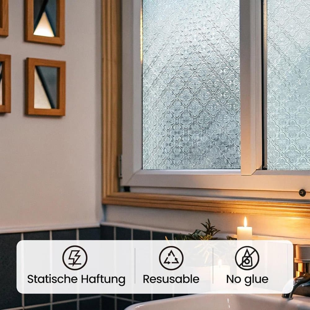 3D Window Film Self-Adhesive Privacy UV Heat Protection Decorative Reusable for Bathroom Home, Compatible with Glass, 45cmx5m — image 5